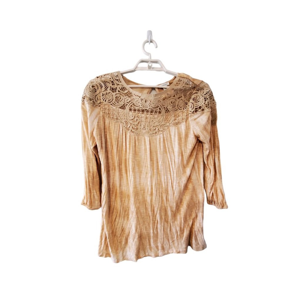 Sundance Catalog top womens size L lace detail tunic khaki tan